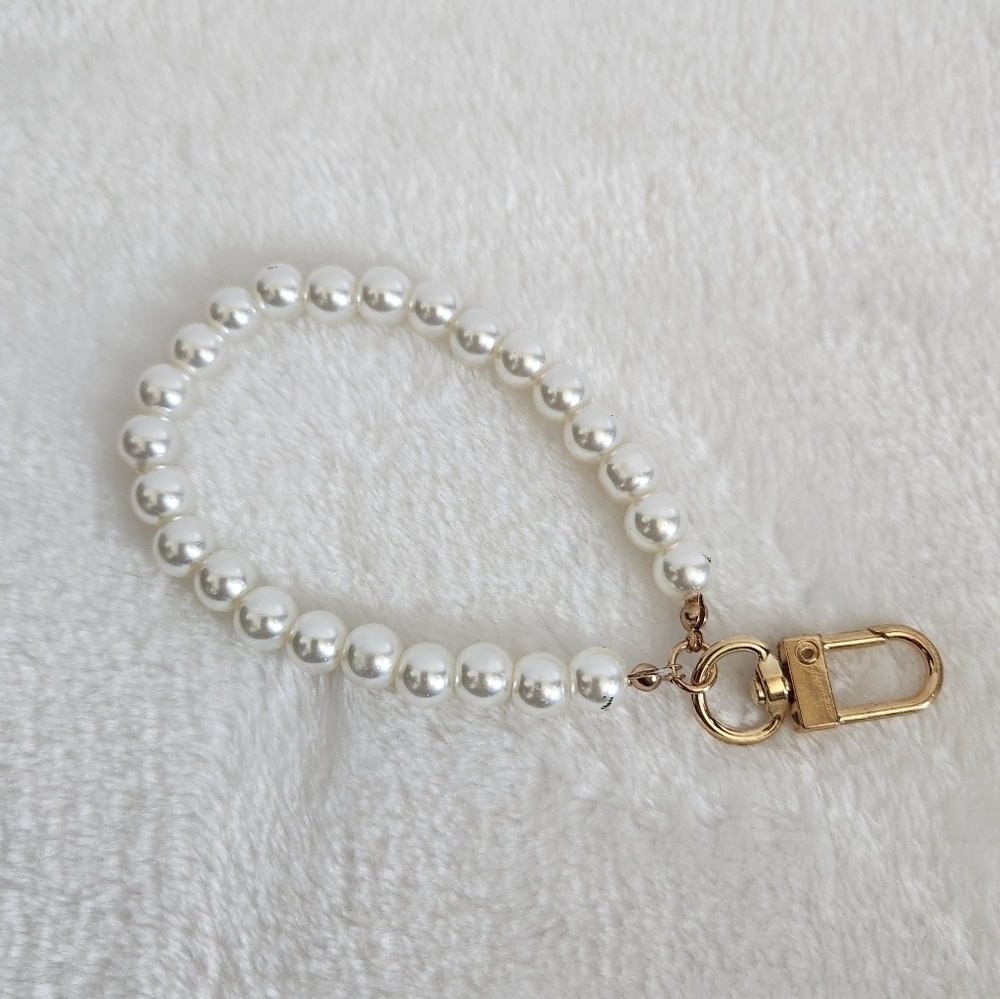 Shiney Faux Beaded Pearl Purse Bag Charm Wristlet Key Chain - Picture 2 of 4